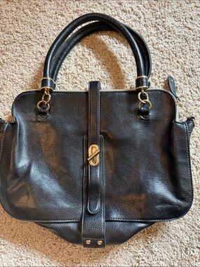 JustFab Black Pebbled Leather Tote with Gold Hardware
